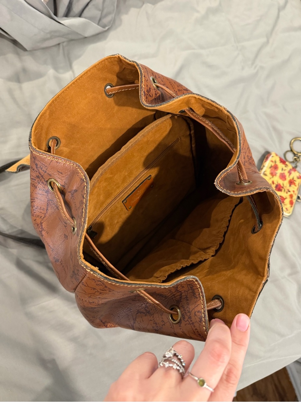 Patricia Nash Tan Brown Map-Print Leather Backpack - Picture 3 of 6